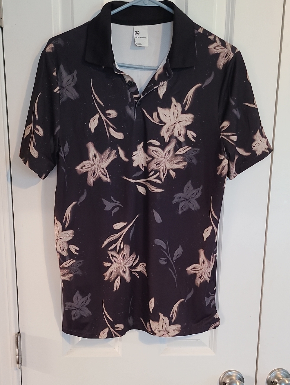 all in motion Black Polo with Cream Floral Print
